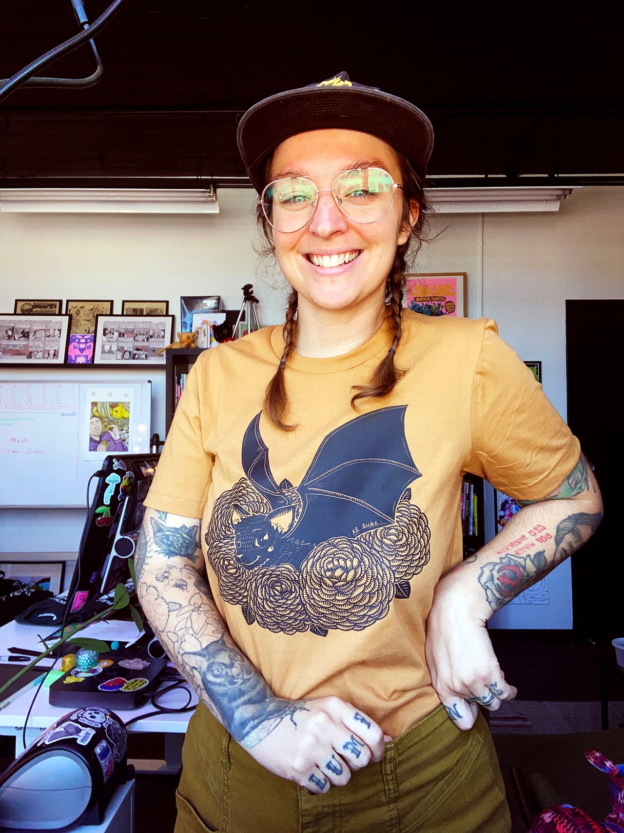 Bat in Zinnias Shirt