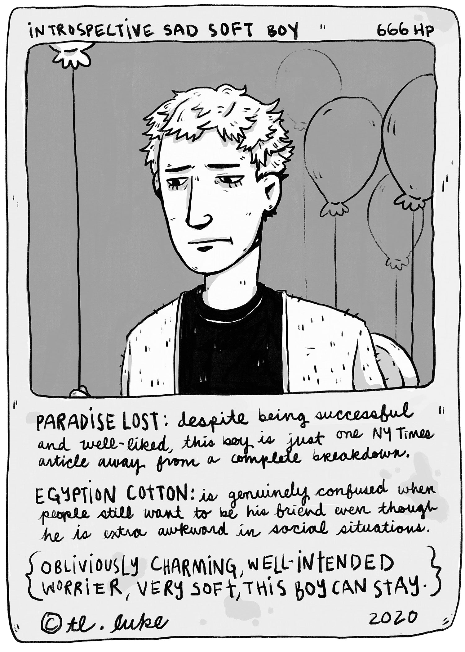 Introspective Sad Soft Boy Postcard - T.L. Luke Art